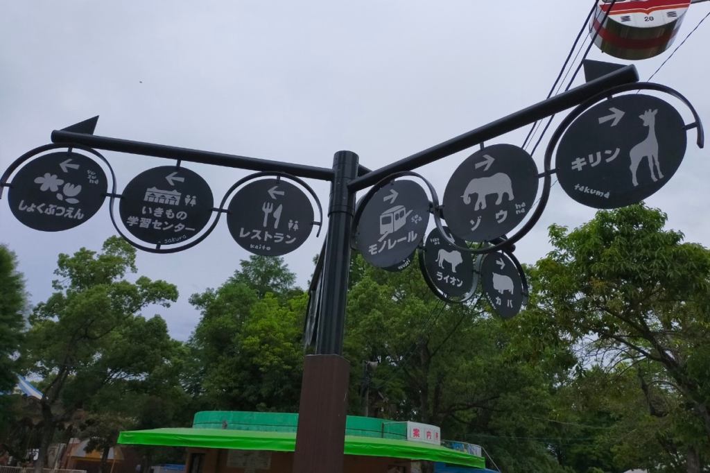 熊本市動植物園の動物園エリアへの看板