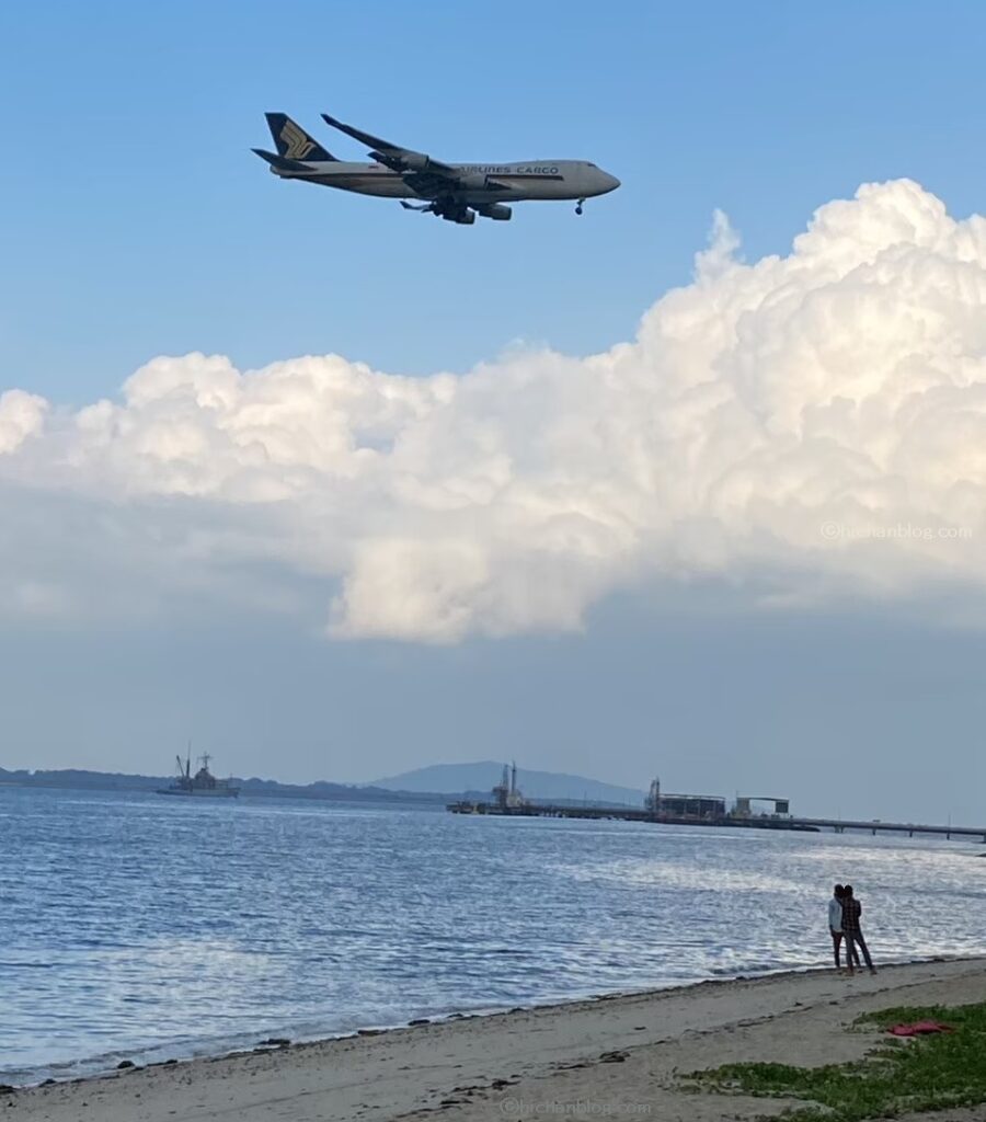 チャンギビーチから見た飛行機